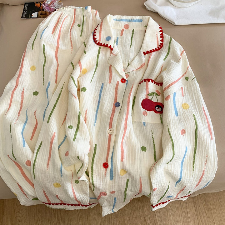 Damen-Pyjama-Set aus 100% Baumwolle, langärmelig