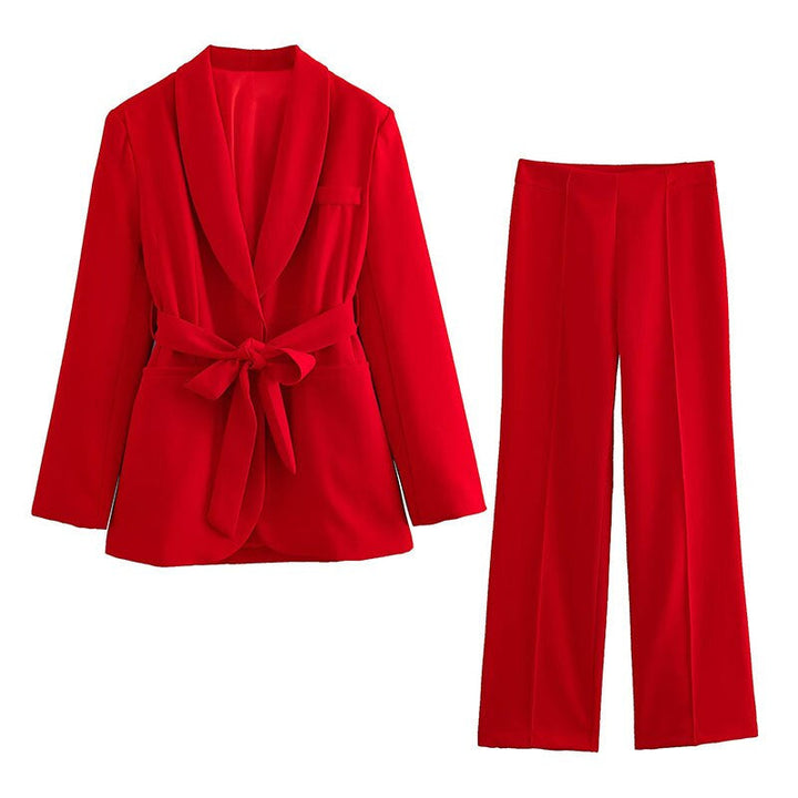 Echoarchiv | 2-Teiliger Damenanzug Eleganter Blazer mit Gürtel und Passender Hose