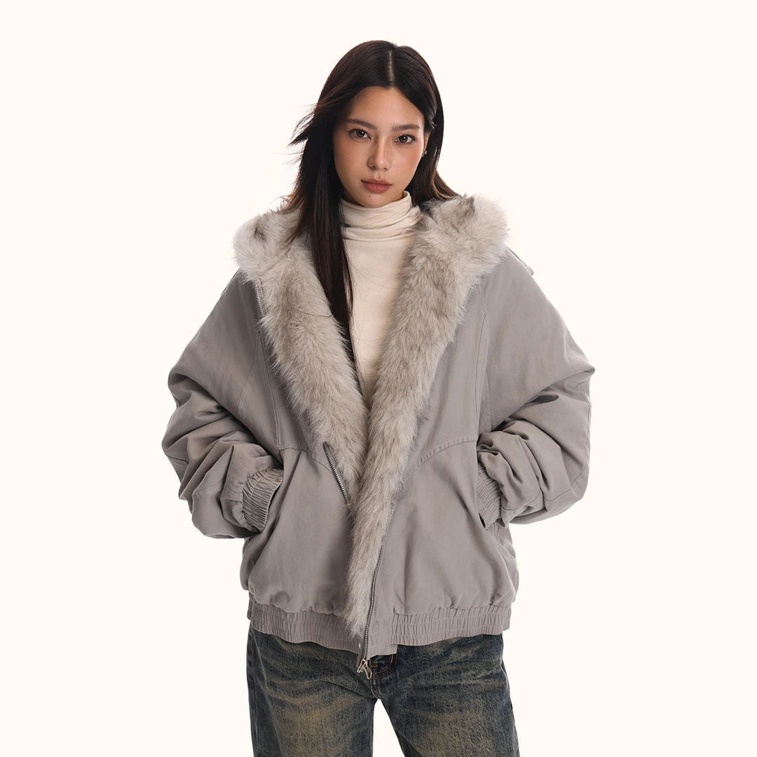 Herren-Winterjacke, gefüttert, mit Kapuze und Fellkragen