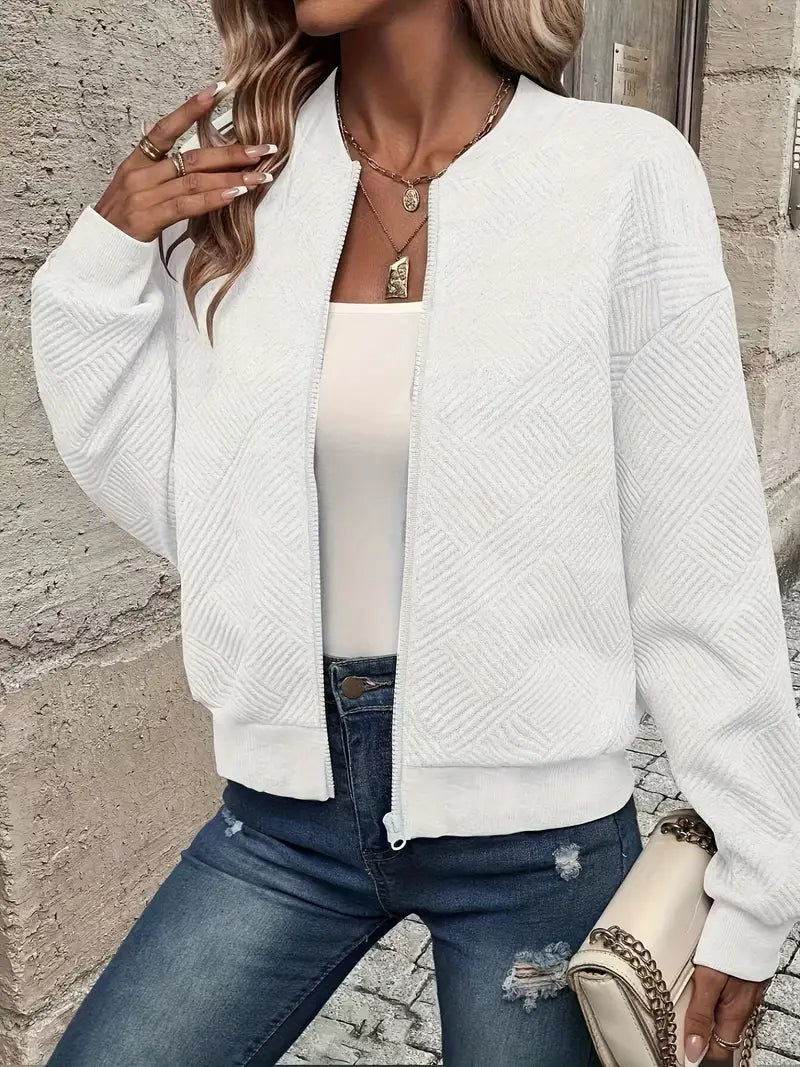 Echoarchiv | Cardigan - Damen Herbst Zip-Up Texturierter Cardigan mit Rippbund