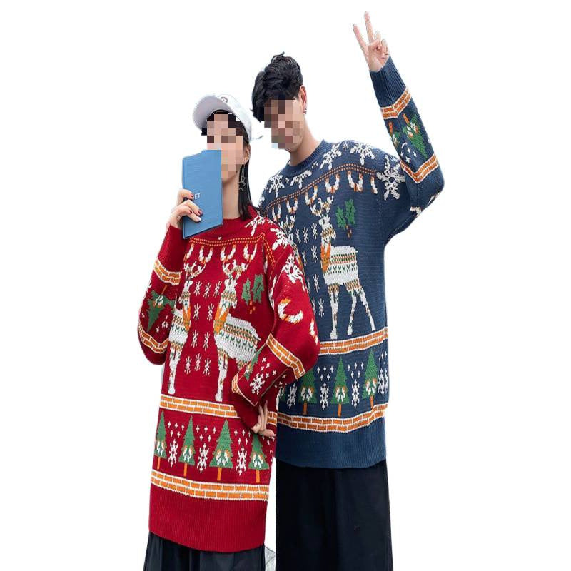 Weihnachts-Strickpullover, Rentier-Motiv, gefüttert