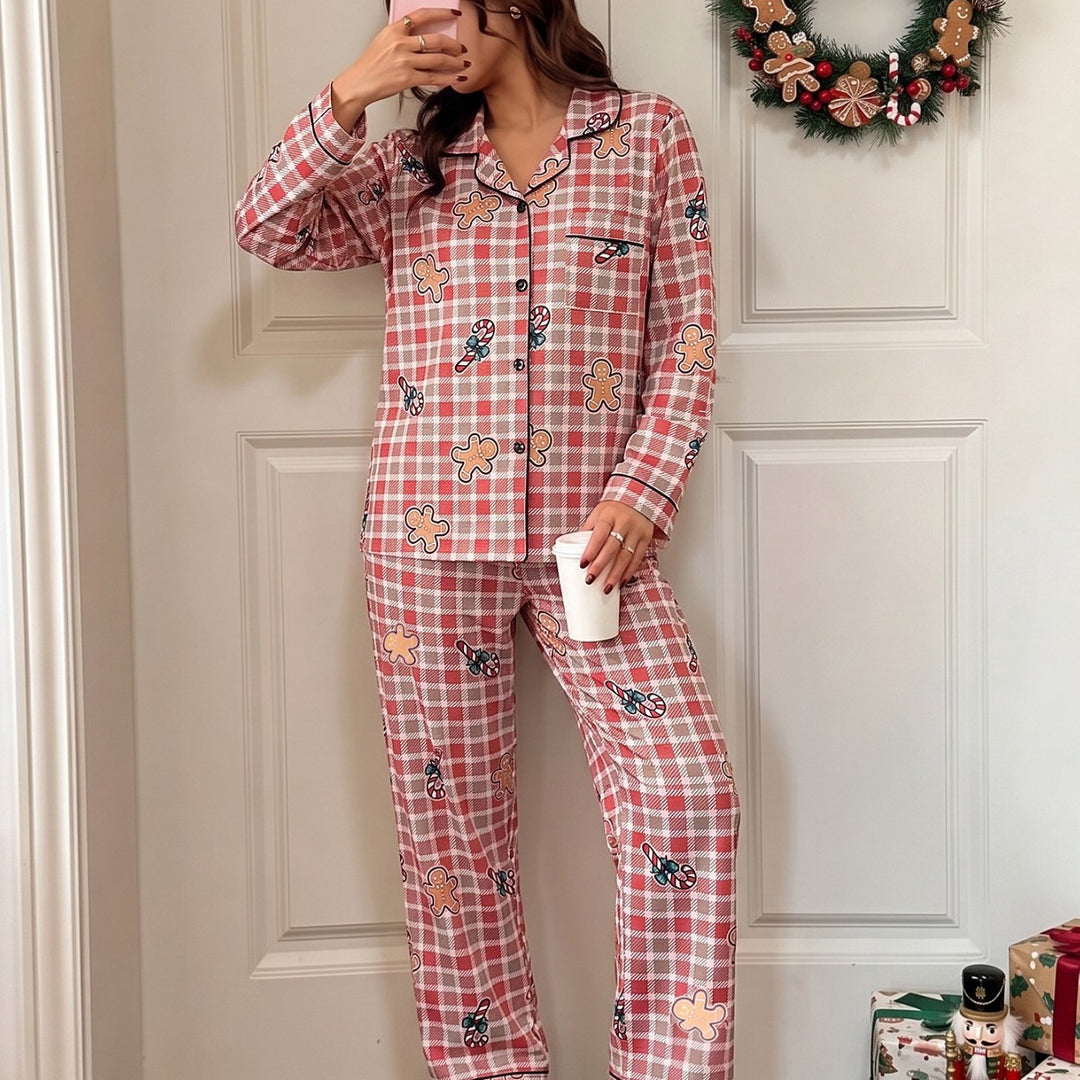Damen-Pyjama-Set mit Karomuster und Reverskragen