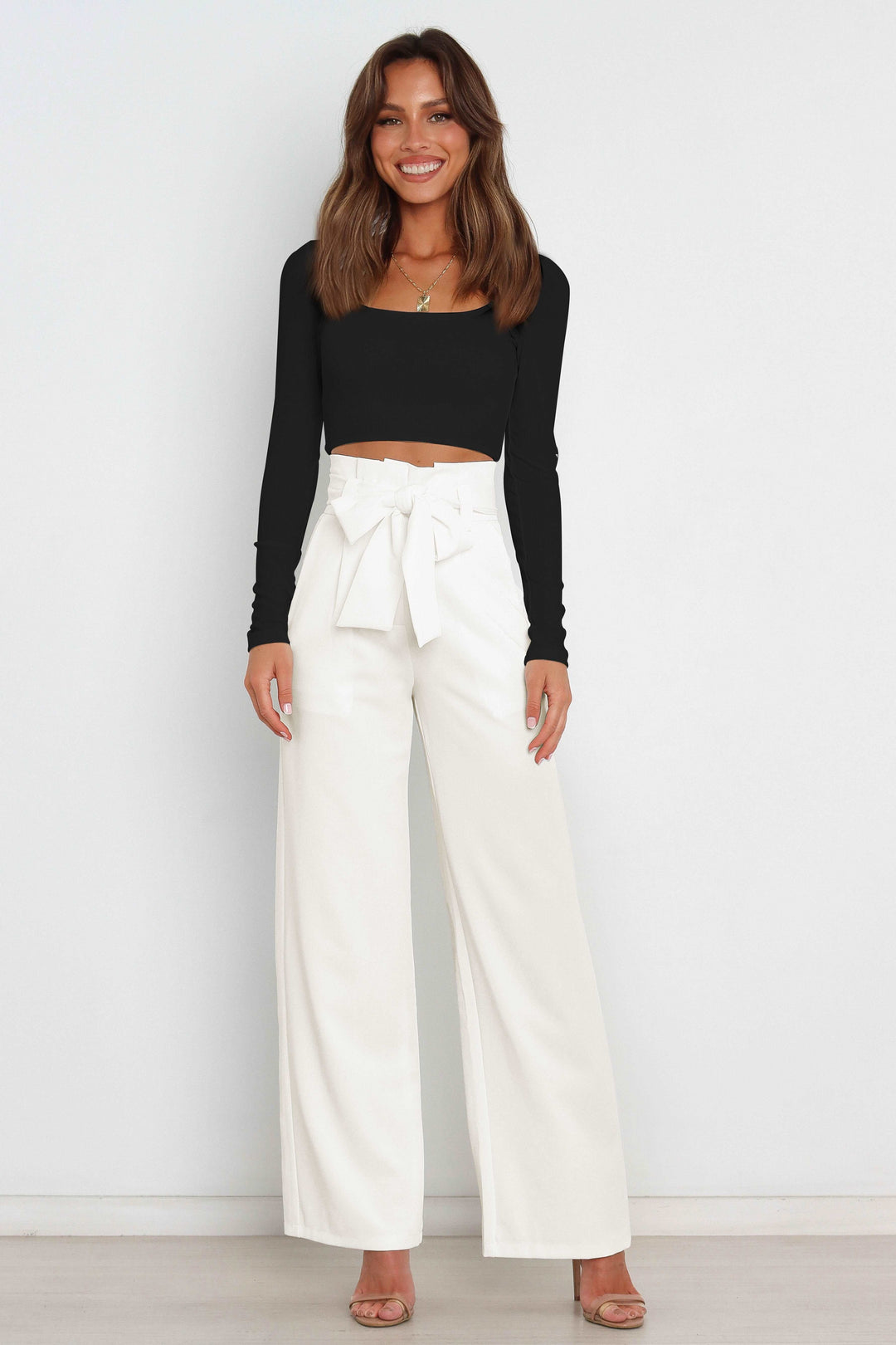 Hohe Taille Paperbag Hose mit Schleifendetail – Avélisse