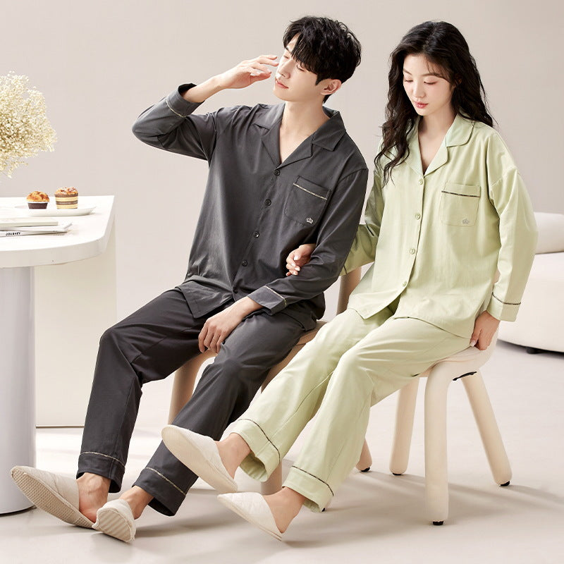 Paar-Pyjama-Set, Baumwolle, Langarm, mit Knopfleiste