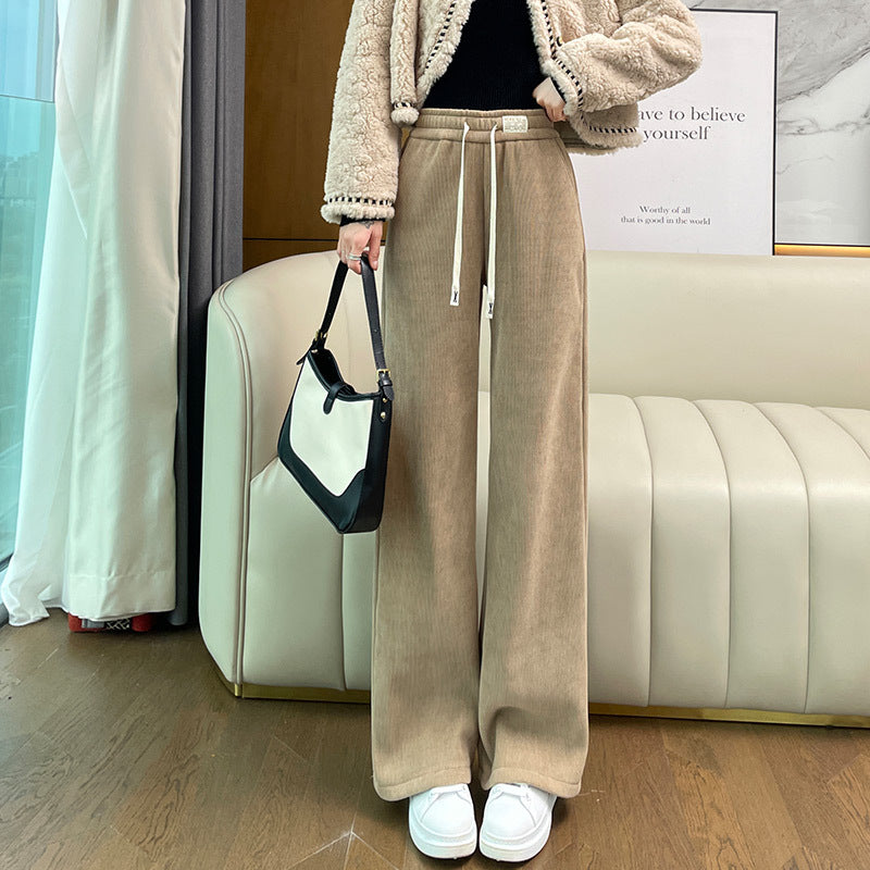 Chenille-Cordhose mit weitem Bein, gefüttert