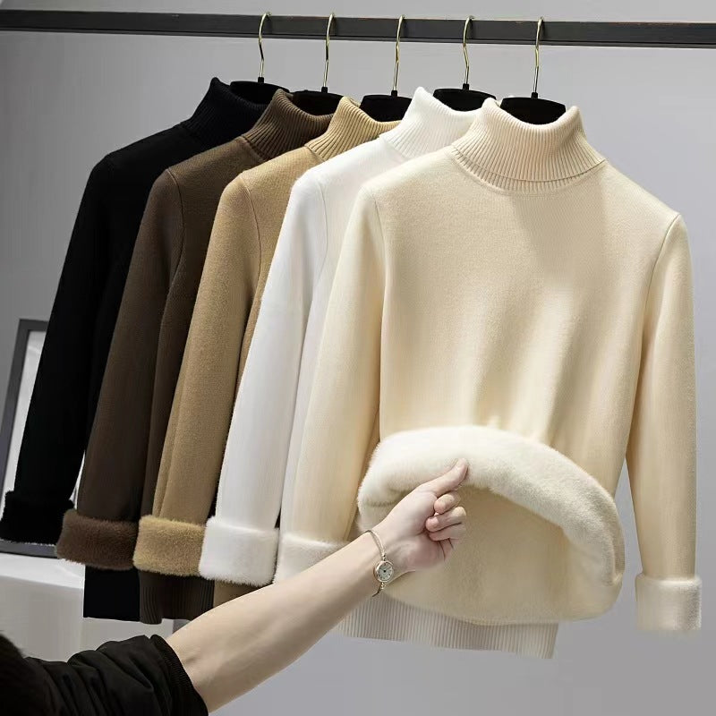 Damen-Rollkragenpullover, gefüttert, geometrisches Muster