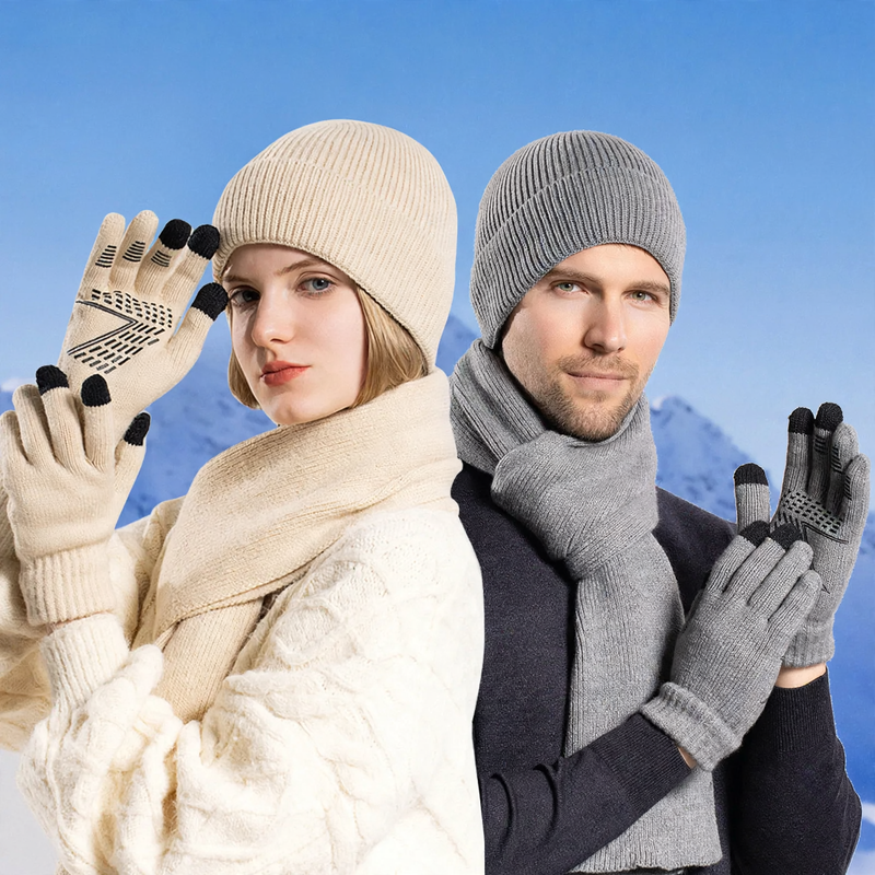 Winter-Set: Strickmütze, Schal und Handschuhe
