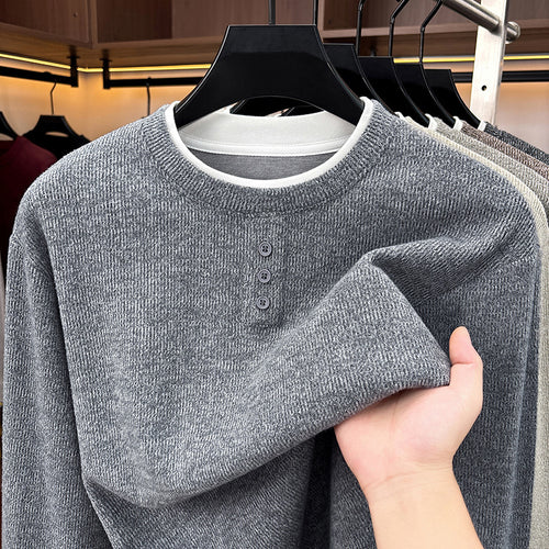 Herren-Strickpullover, Rundhalsausschnitt, Langarm, Fake-Layer-Optik