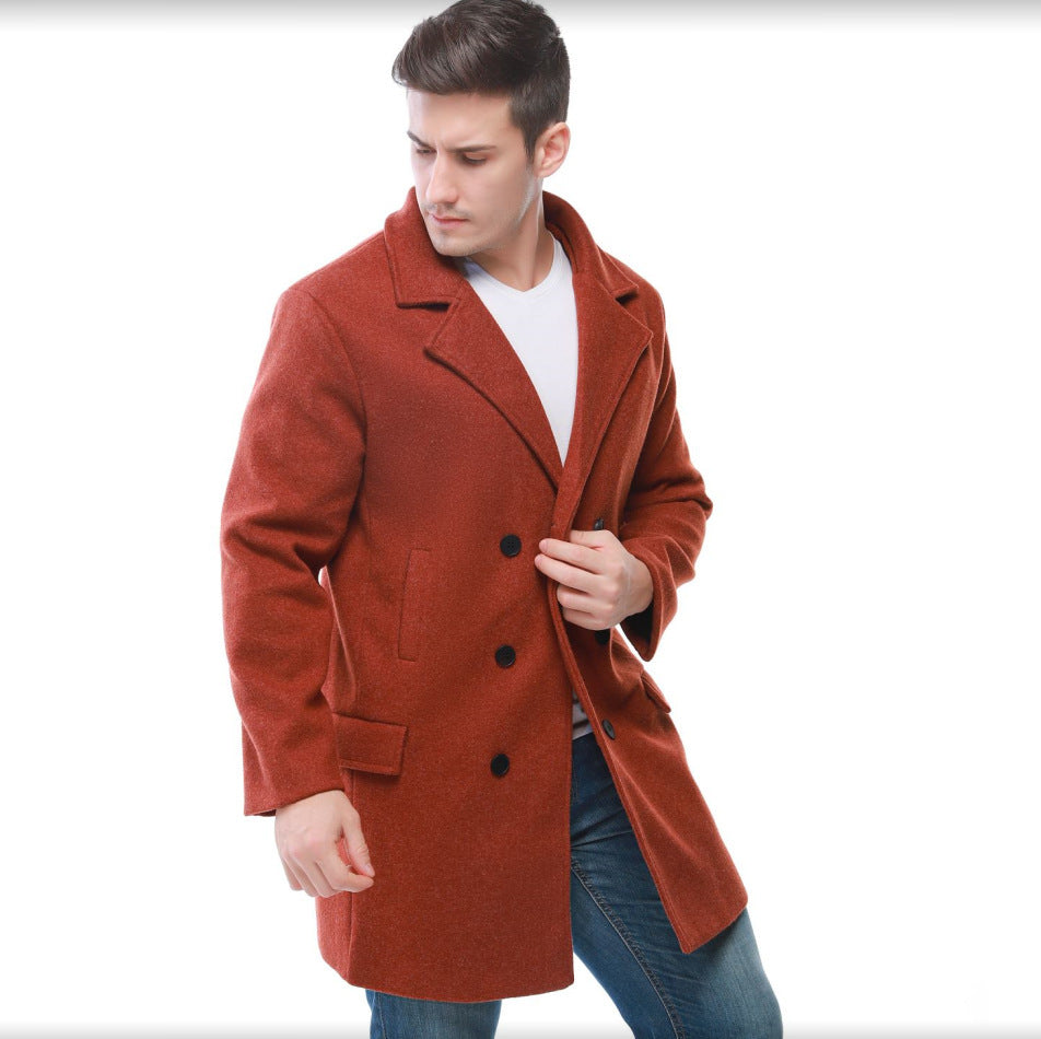 Herren eleganter Wollmantel mit doppeltem Knopfverschluss und praktischen Taschen Echoarchiv