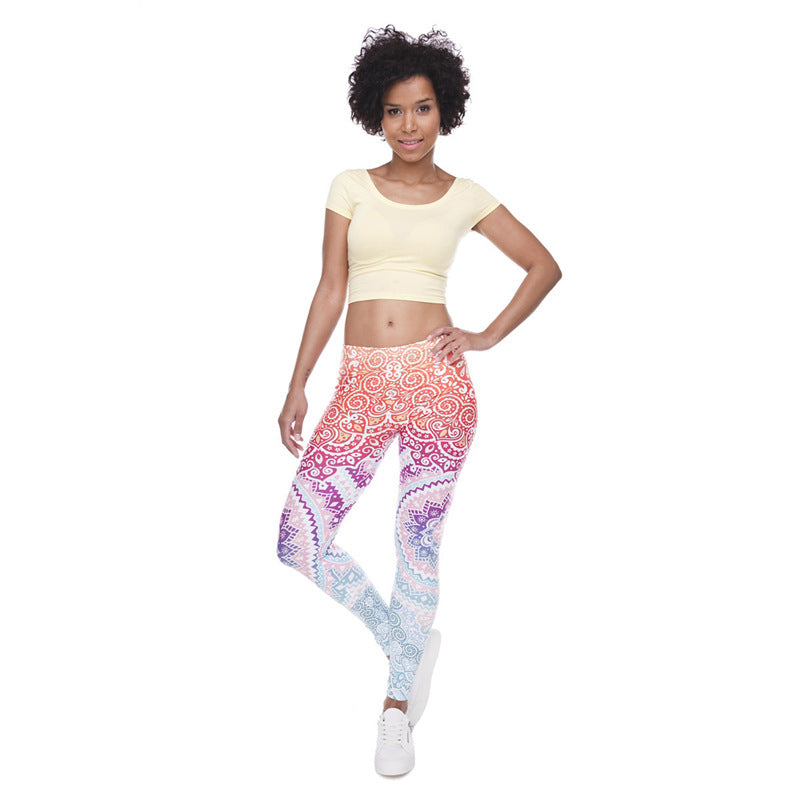 Damen Mandala-Ombre Leggings mit hohem Bund und formendem Stretch echoarchiv-