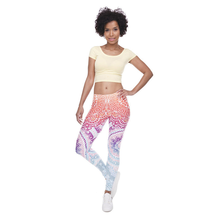 Damen Mandala-Ombre Leggings mit hohem Bund und formendem Stretch echoarchiv-