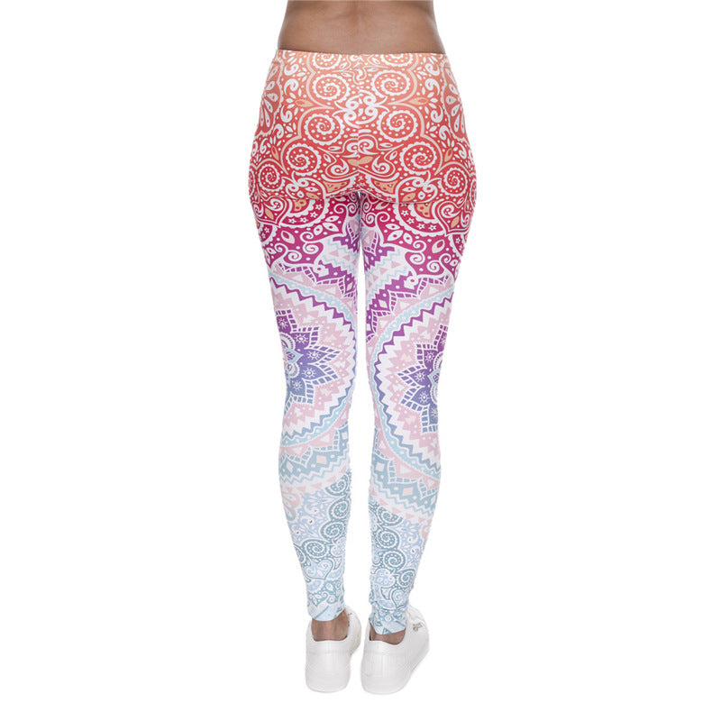 Damen Mandala-Ombre Leggings mit hohem Bund und formendem Stretch echoarchiv-