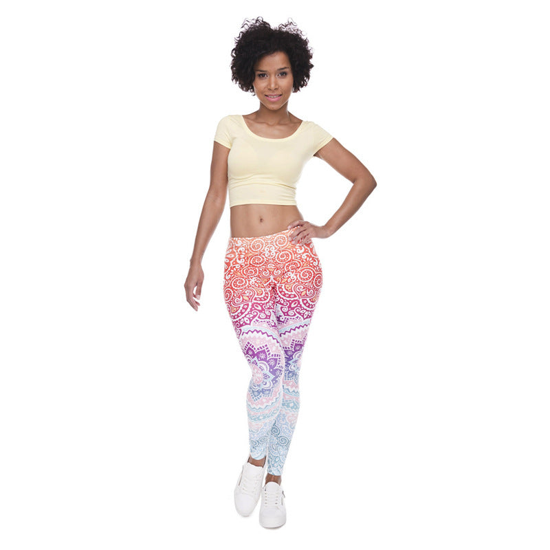Damen Mandala-Ombre Leggings mit hohem Bund und formendem Stretch echoarchiv-