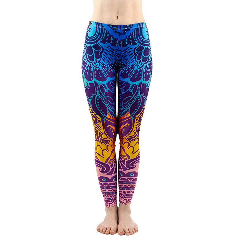 Damen Mandala-Ombre Leggings mit hohem Bund und formendem Stretch echoarchiv-