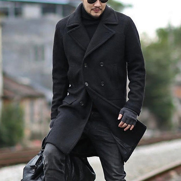 Herren stylischer Wollmantel mit doppelter Knopfreihe und breitem Revers Echoarchiv