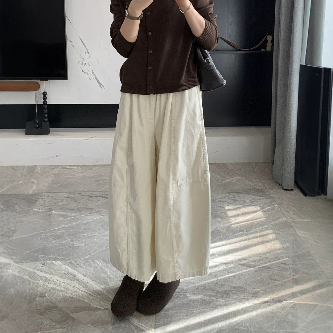 Damen-Kordhose, weit geschnitten, 7/8-Länge