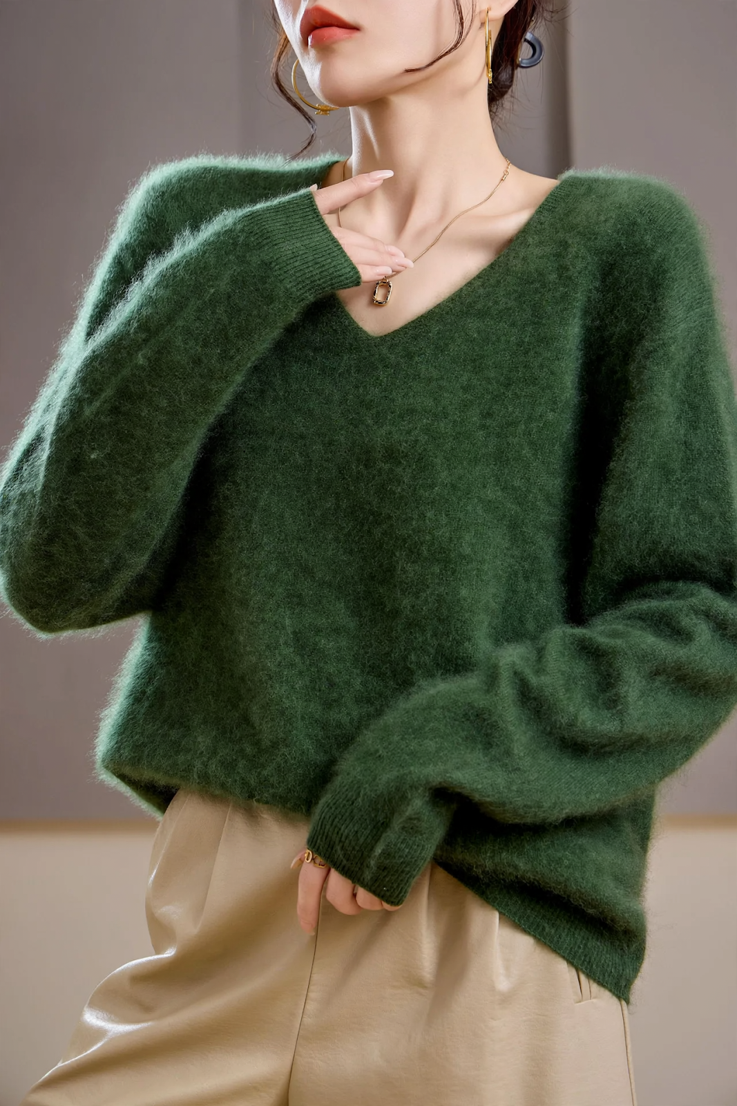 Damen-Kaschmir-Wollpullover, gebürstet, Rund- oder V-Ausschnitt