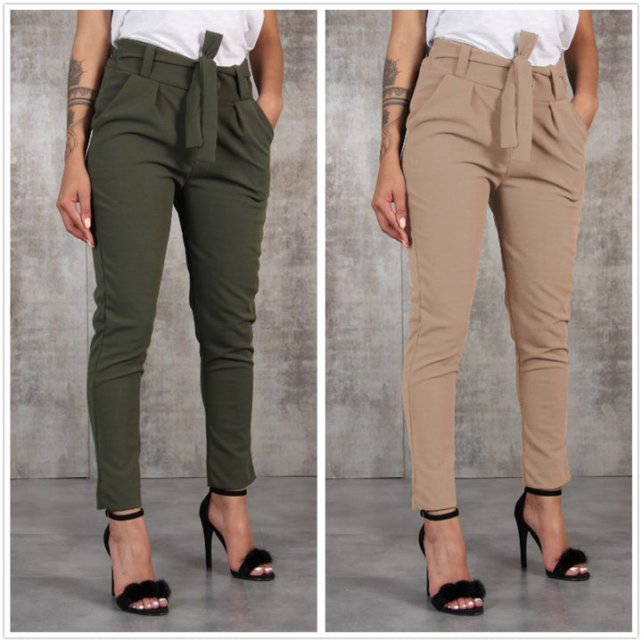 Damen nan taillierte Paperbag-Hose mit Bindegürtel und schmalem Bein Echo Archiv