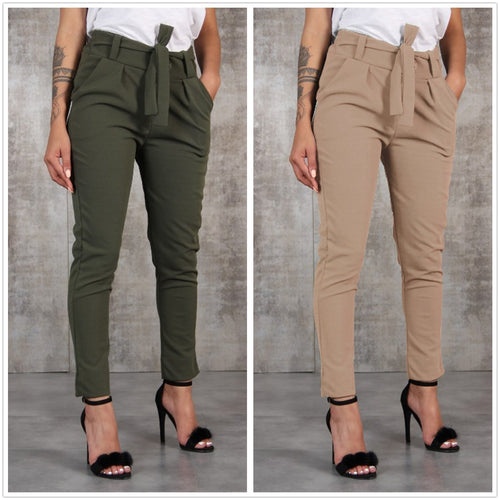 Damen nan taillierte Paperbag-Hose mit Bindegürtel und schmalem Bein Echo Archiv