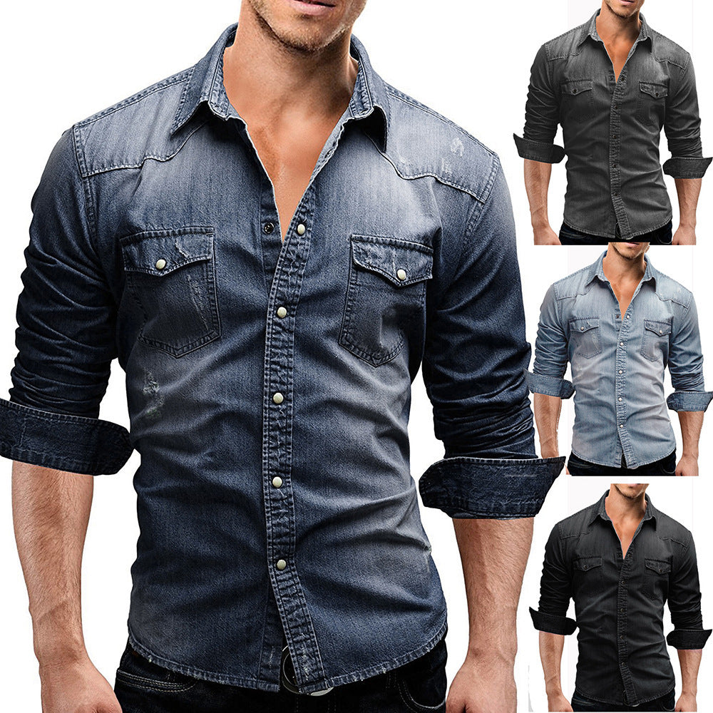 Herren nan locker geschnittenes Jeansstoff-Overshirt mit Pattentaschen und abgerundetem Saum Echo Archiv