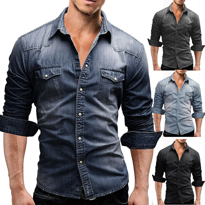 Herren nan locker geschnittenes Jeansstoff-Overshirt mit Pattentaschen und abgerundetem Saum Echo Archiv