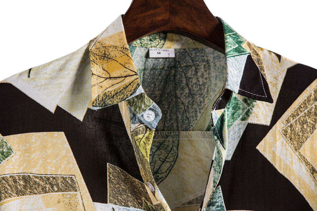 Herren Kurzarmhemd mit kreativem Blattdesign und luftiger Passform Echoarchiv