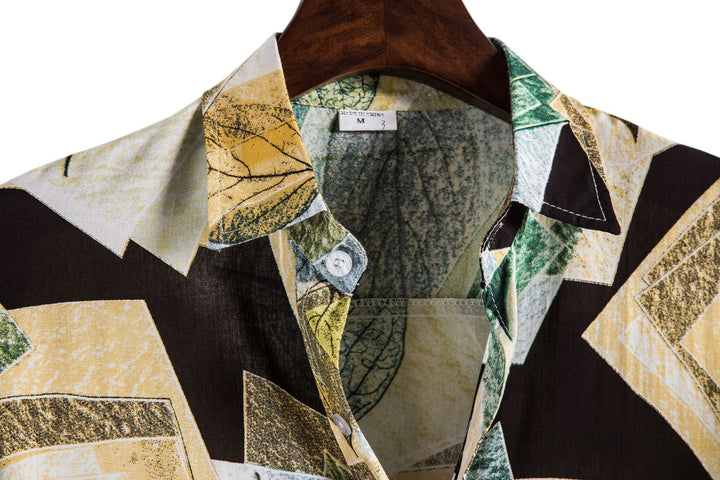 Herren Kurzarmhemd mit kreativem Blattdesign und luftiger Passform Echoarchiv