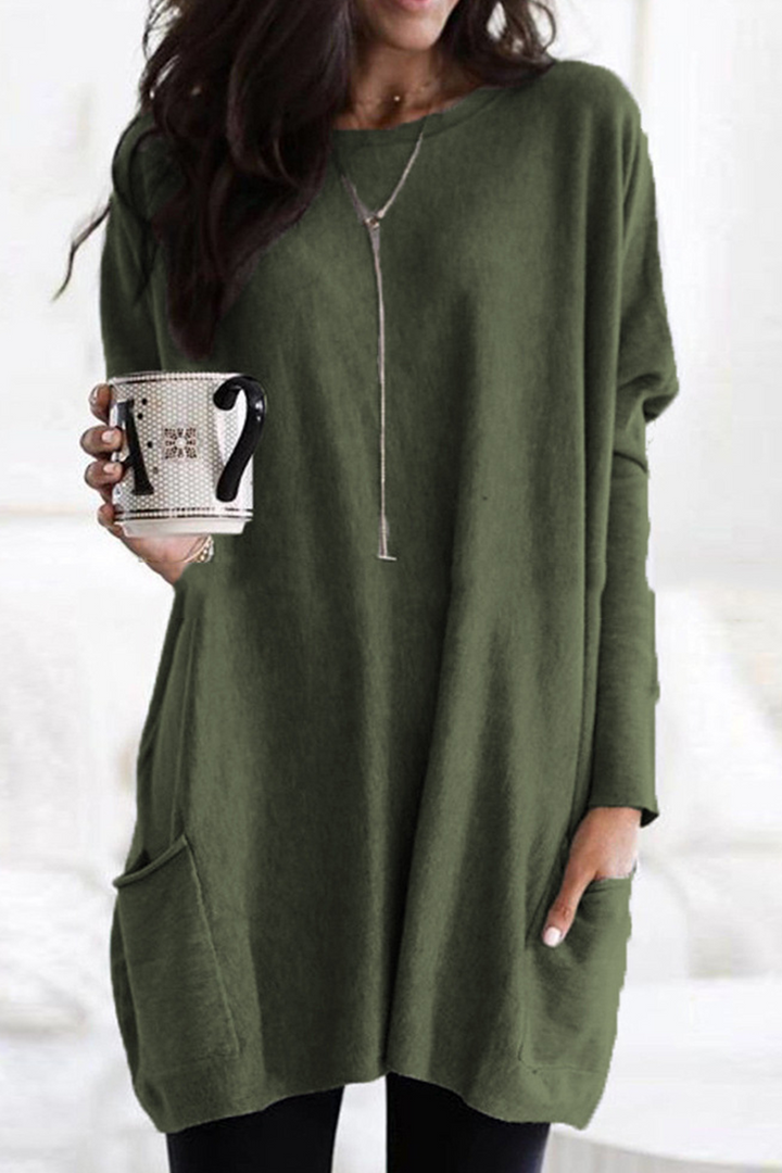 rundhalsausschnitt lange ärmel mit tasche lockerer pullover