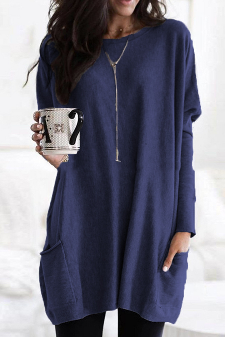 rundhalsausschnitt lange ärmel mit tasche lockerer pullover