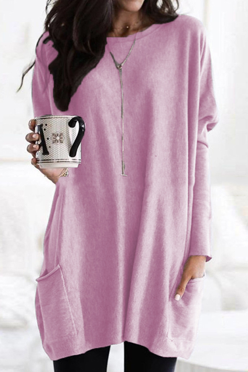 rundhalsausschnitt lange ärmel mit tasche lockerer pullover