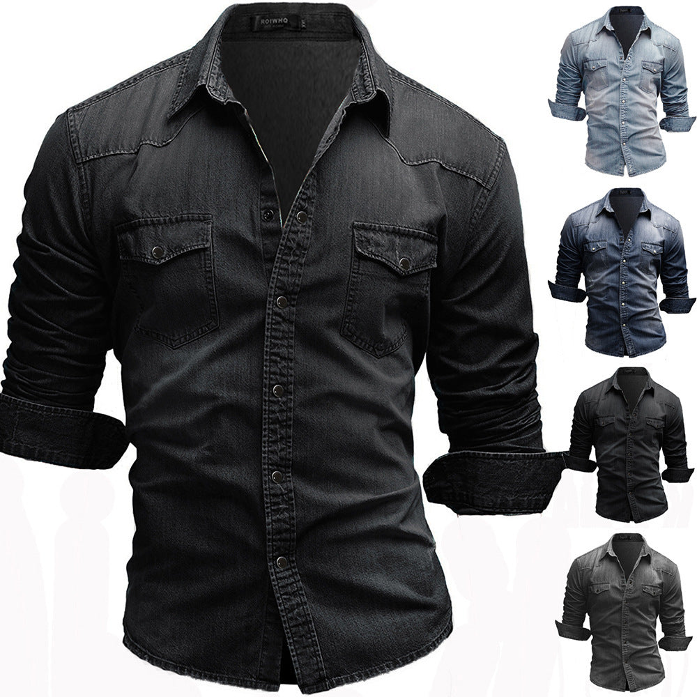 Herren nan locker geschnittenes Jeansstoff-Overshirt mit Pattentaschen und abgerundetem Saum Echo Archiv