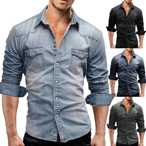 Herren nan locker geschnittenes Jeansstoff-Overshirt mit Pattentaschen und abgerundetem Saum Echo Archiv