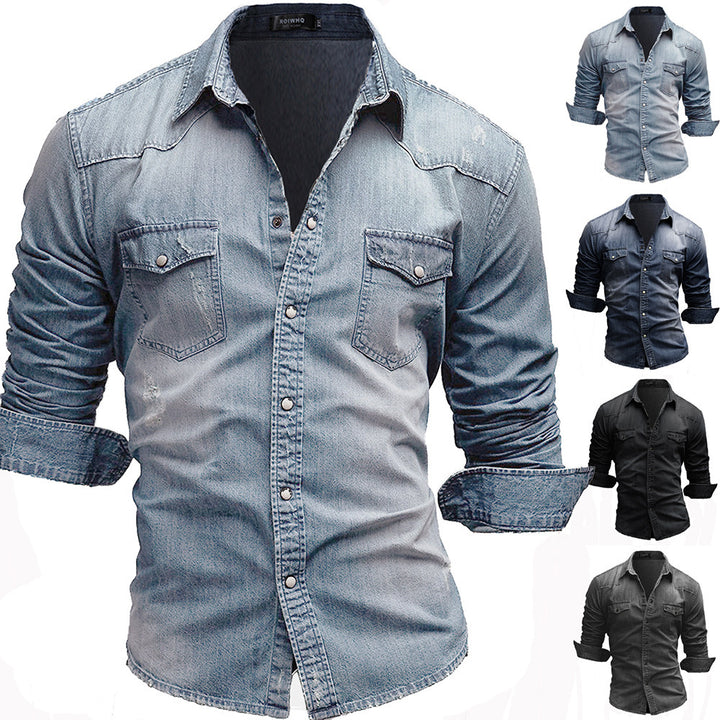 Herren nan locker geschnittenes Jeansstoff-Overshirt mit Pattentaschen und abgerundetem Saum Echo Archiv