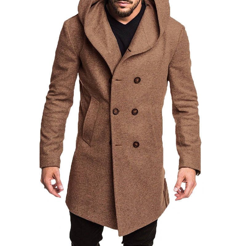 Herren Woolblend Mantel mit Kapuze und doppelter Knopfleiste Echoarchiv