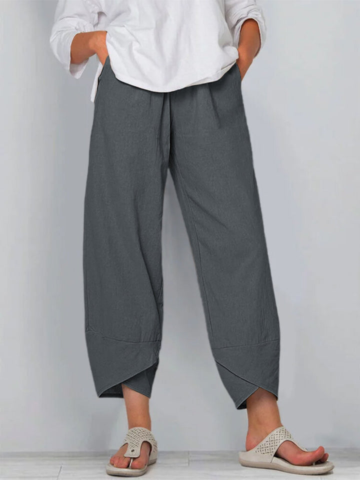 Damen nan weit geschnittene Leinenhose mit Tulpen-Saum und elastischem Bund Echo Archiv