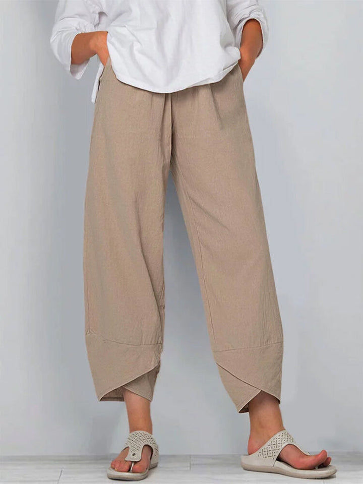 Damen nan weit geschnittene Leinenhose mit Tulpen-Saum und elastischem Bund Echo Archiv