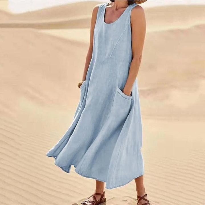 Echoarchiv - Leinen-Baumwoll-Ärmelloses Kleid für Frauen