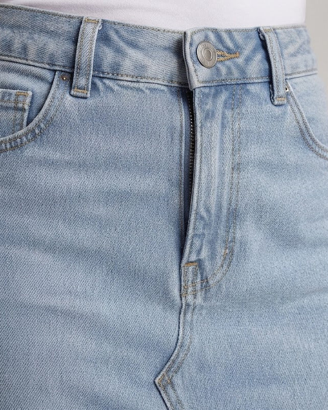 Damen Hochtaillierter Jeans-Maxirock mit vorderem Schlitz und rohem Saum Echo Archiv