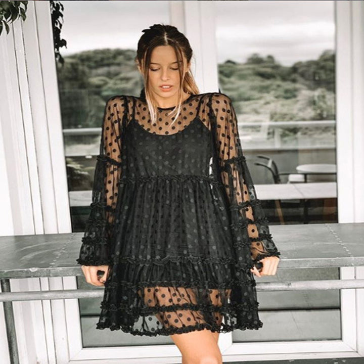 Damen Luftiges Tüllkleid mit Punkten und Rüschendetails Echo Archiv