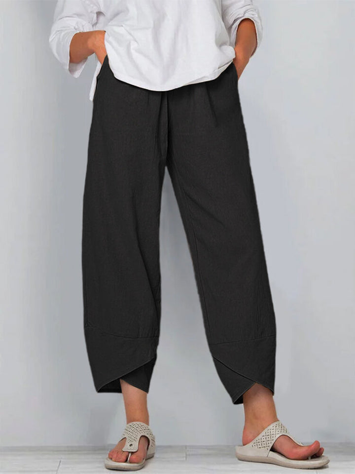 Damen nan weit geschnittene Leinenhose mit Tulpen-Saum und elastischem Bund Echo Archiv
