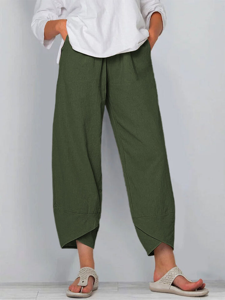Damen nan weit geschnittene Leinenhose mit Tulpen-Saum und elastischem Bund Echo Archiv