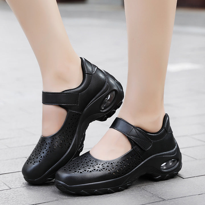 Damen nan perforierter Riemchenschuh mit Luftkissenprofil und Klettverschluss Echo Archiv
