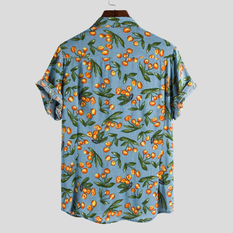 Herren Kurzarmhemd mit fruchtigem Print und lässigem Schnitt Echoarchiv