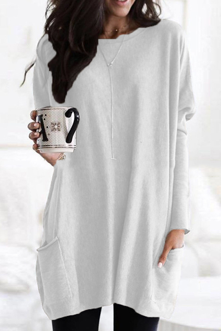 rundhalsausschnitt lange ärmel mit tasche lockerer pullover