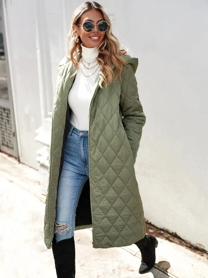 Echoarchiv | Kapuzen-Daunenjacke für Damen - lange gep quiltete Jacke