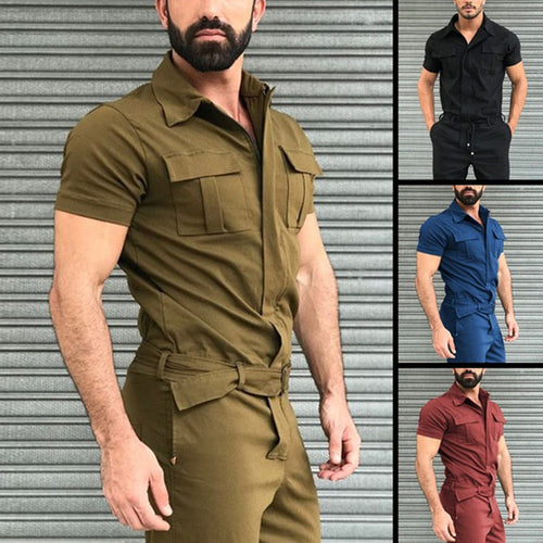 Herren nan Kurzarm-Arbeits-Overall mit Taillengürtel und Brusttaschen Echo Archiv
