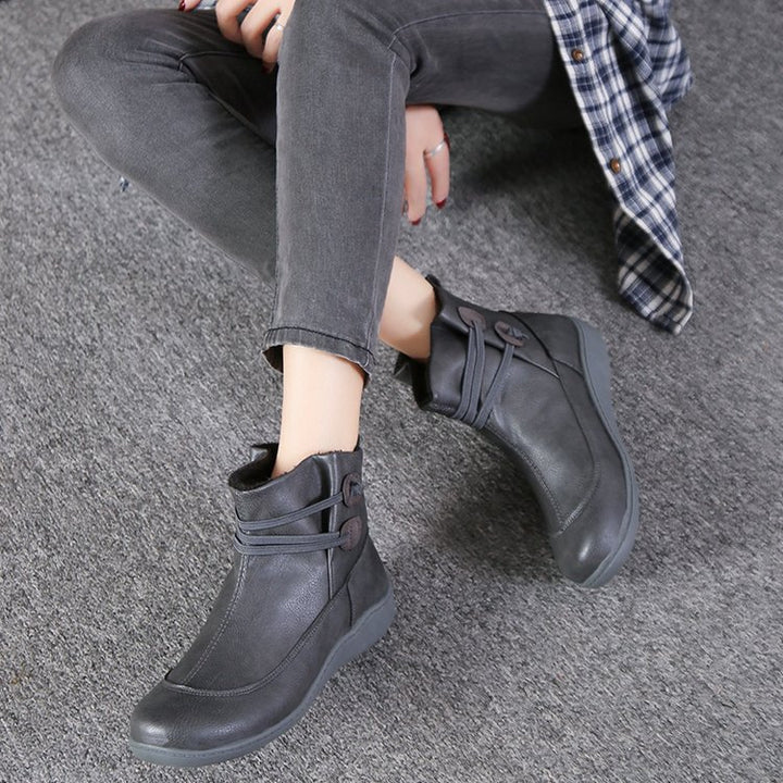 Damen nan gefütterte Stiefelette mit ergonomischer Keilsohle, weichem Innenfutter und dekorativen Schlaufen Echo Archiv
