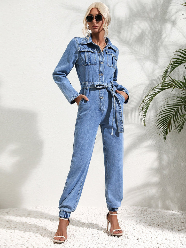 Echoarchiv | Jumpsuit mit Pattentasche und Jeansgürtel
