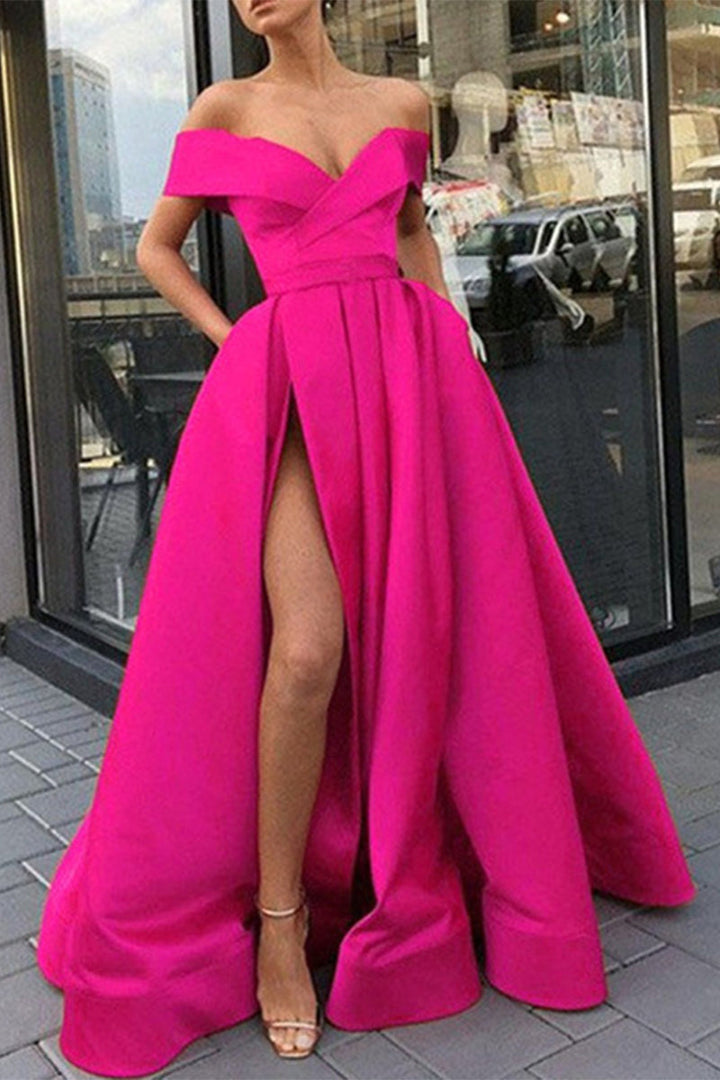 Elegantes Formelles Einfarbiges Schlitz V-Ausschnitt Abendkleid Kleider- 12 Farben – Élara