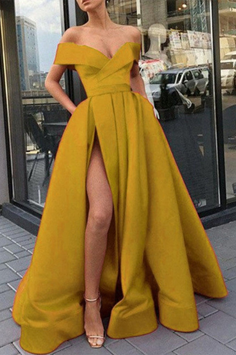 Elegantes Formelles Einfarbiges Schlitz V-Ausschnitt Abendkleid Kleider- 12 Farben – Élara